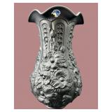 RARE IMPERIAL GLASS BLACK SATIN POPPY RUFFLED VASE