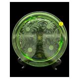 JEANETTE SUNFLOWER GREEN URANIUM FOOTED CAKE PLATE