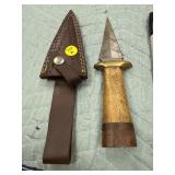 DAMASCUS BRASS AND WOODEN DAGGER WITH SHEATH