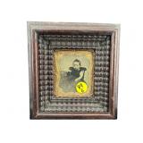 ANTIQUE TRAMP ART FRAME WITH TIN TYPE OF SMALL