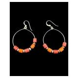 DESIGNER JAY KING STERLING CORAL HOOP EARRINGS;