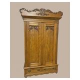 MONUMENTAL CARVED OAK 2 DOOR WARDROBE