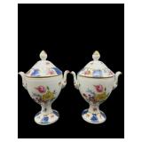 2 CHELSEA HOUSE FLORAL PORCELAIN URNS WITH LIDS