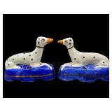 2 SMALL PORCELAIN STAFFORDSHIRE STYLE DOGS