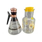 2 PC LOT MCM GLASS PITCHER AND COFFEE POT