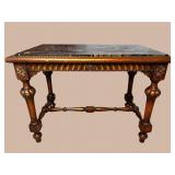 WALNUT CARVED SLATE TOP TABLE