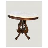 WALNUT VICTORIAN OVAL MARBLE TOP TABLE