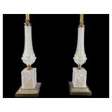 2 LARGE CRYSTAL AND BRASS LAMPS
