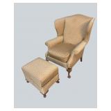 CHIPPENDALE WINGBACK CHAIR & OTTOMAN