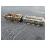 2 RECTANGLE ORNATE CONCRETE PLANTERS