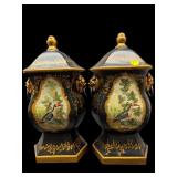PR BLACK AND GOLD CHINOISERIE DECORATIVE URNS