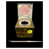 ATKIN AMBER & CO BRASS STYLIS AND INKWELL SET