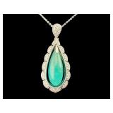 PLATINUM NATURAL JADEITE JADE & DIAMOND PENDANT W