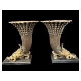 2 LARGE BRONZE AND MARBLE CORNUCOPIAS