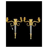 2 ORNATE BRASS 2 LIGHT WALL SCONCES
