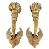 2 LARGE ORNATE GOLD GILT EAGLE DESIGN WALL SCONCES