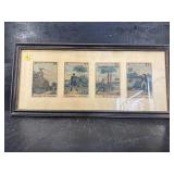 FRENCH HUNT SCENE ENGRAVING COLLAGEHAND COLORED