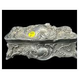 LARGE ORNATE SILVERPLATE FOOTED VANITY BOX