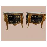 2 LARGE FRENCH MARBLE TOP BRONZE ADORNED COMMODES
