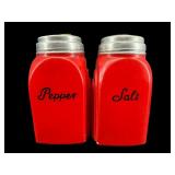 PR OF RETRO MCKEE RED SALT AND PEPPER SHAKERS