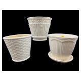 3 PC LOT WHITE CERAMIC PLANTERS