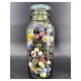 LARGE JAR OF SHOOTER AND REGULAR SIZE MARBLES