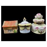 3 LIMOGES FRANCE PEINT MAIN TRINKET BOXES