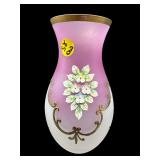 BOHEMIAN PURPLE FROSTED APPLIED FLOWERS VASE