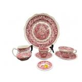 7 PC LOT VARIOUS MAKER RED AND WHITE PORCELAIN