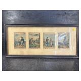 FRENCH HUNT SCENE ENGRAVING COLLAGEHAND COLORED