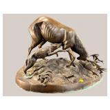 LARGE BRONZE OF STAG AND DOGS CONFRONTATION