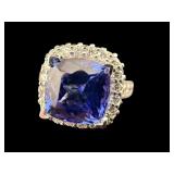 14K WHITE GOLD TANZANITE & DIAMOND RING