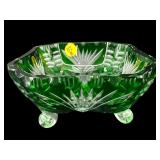 EMERALD BOHEMIAN CUT TO CLEAR TRINKET BOWL
