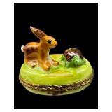 LIMOGES PEINT MAIN RABBIT TURTLE TRINKET BOX