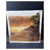 ROCKY SHORELINE LANDSCAPE PAINTING ON PAPER