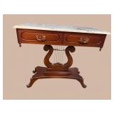 KIMBREL CHERRY MARBLE TOP CONSOLE TABLE