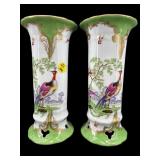 2 CHELSEA HOUSE PEACOCK PORCELAIN VASES