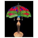 TIFFANY STYLE JEWELED DRAGONFLY 2 LIGHT TABLE LAMP