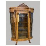 LARGE TIGER OAK LION CARVED BOWGLASS CHINA CLOSET