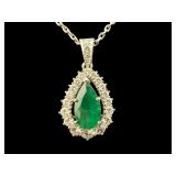 PLATINUM/18K NATURAL EMERALD & DIAMOND PENDANT W