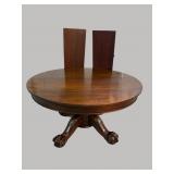 54 IN SOLID MAHOGANY CLAWFOOT PEDESTAL TABLE