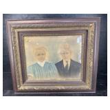 EARLY HUSBAND AND WIFE FRAMED PORTRAIT IN OAK
