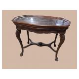WALNUT CARVED TRAY TOP COCKTAIL TABLE