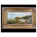 RURAL RIVERSIDE LANDSCAPE OIL ON CANVAS