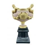 LARGE FRENCH CHERUB GOLD DECORATED URN ON STAND