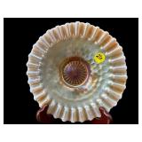 PEACH OPALESCENT RUFFLED BOWL