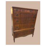 WALNUT CARVED TALL CHEST