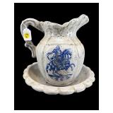 CONTEMPORARY STONEWARE BLUE MARK BOWL AND PITCHER
