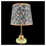 SMALL JADEITE AND BRASS LAMP