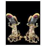 2 CAPA PORCELAIN PARROTS ON ORNATE BASES